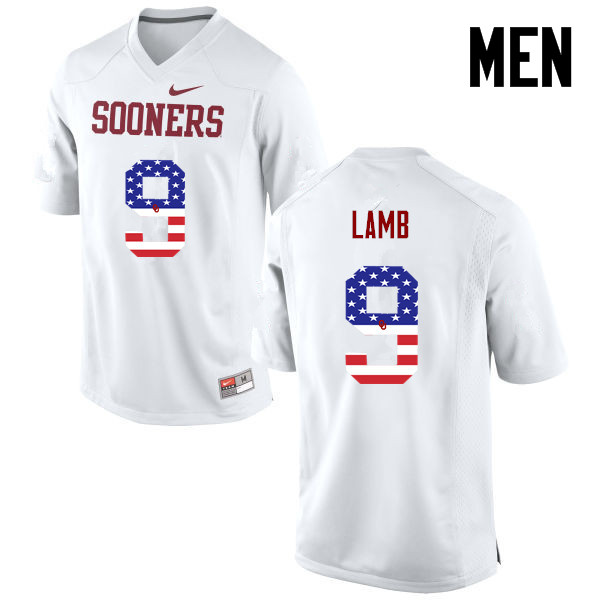 Men Oklahoma Sooners #9 CeeDee Lamb College Football USA Flag Fashion Jerseys-White - Click Image to Close